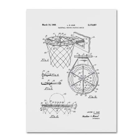 Trademark Fine Art Claire Doherty 'Basketball Hoop Patent 1965 White' Canvas Art, 18x24 CDO0172-C1824GG